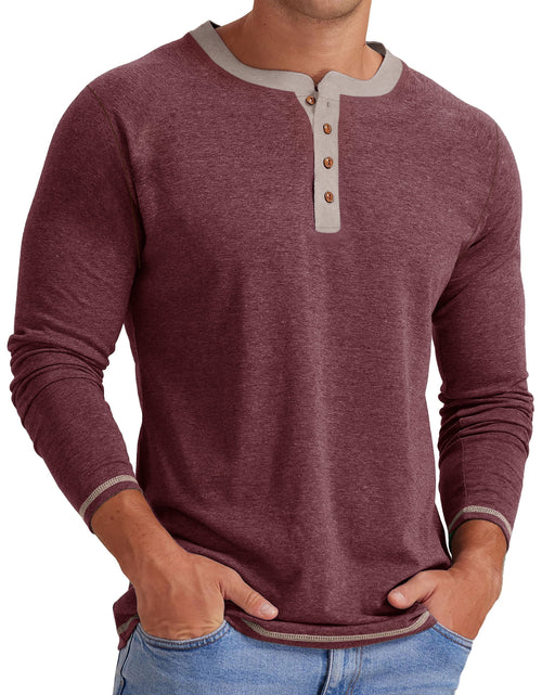 Load image into Gallery viewer, Crew Neck Henley Men Shirts Long Sleeve Shirts for Men Casual Color Block Tops
