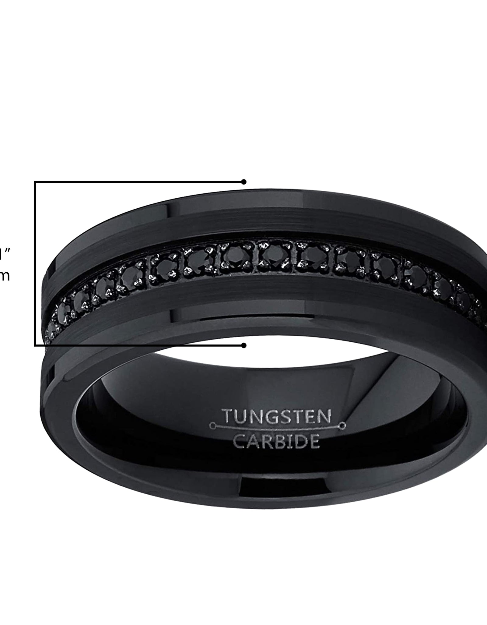 Mens Genuine Tungsten Black Wedding Band Eternity Ring Cubic Zirconia Comfort-Fit