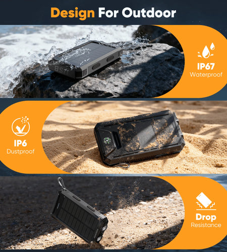 20000Mah Portable Power Bank Solar Charger for Cell Phone and Android, Solar Phone Chargers with Dual 5V USB Ports and 2 Led Flashlight