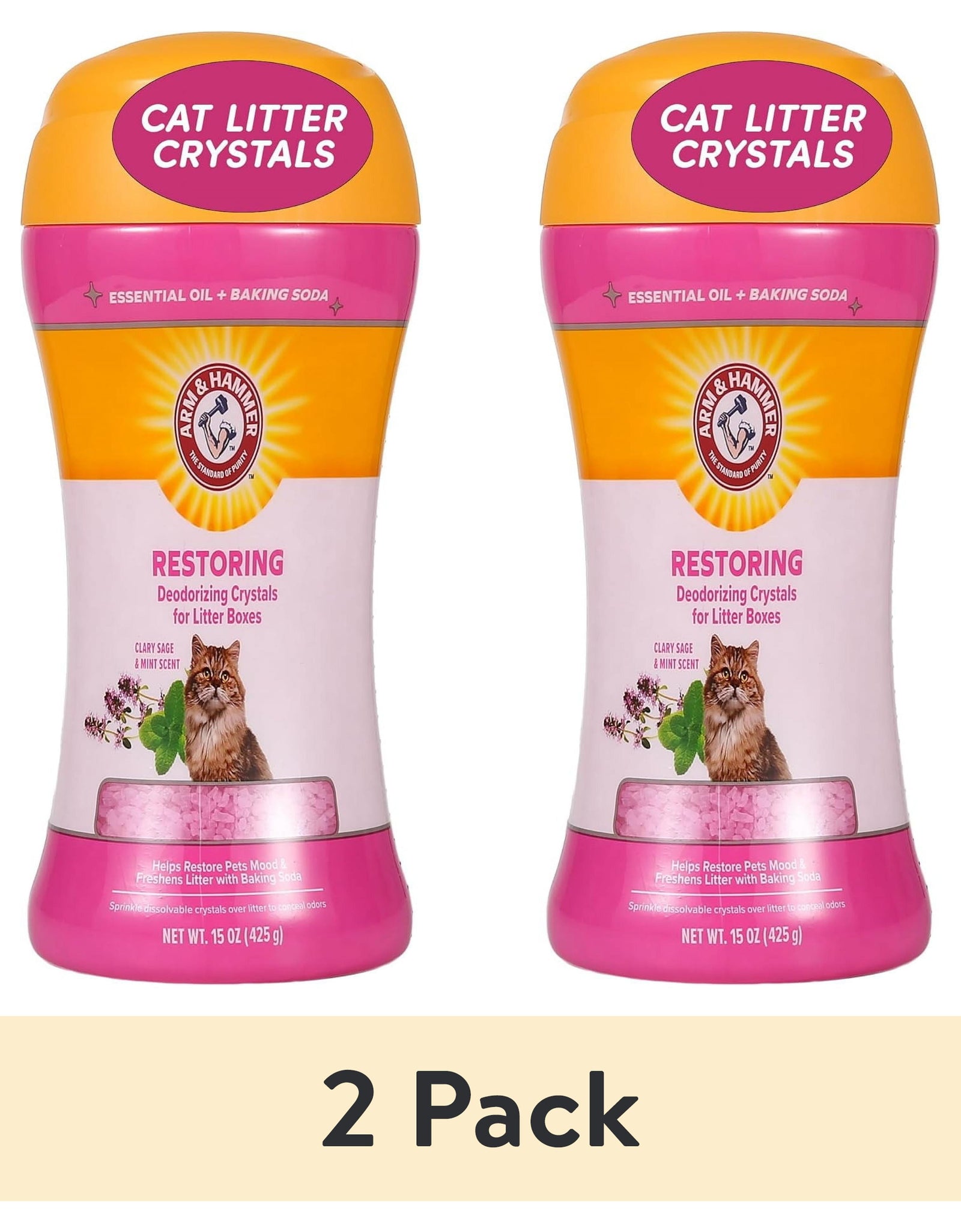(2 Pack)  Deodorizing Cat Litter Crystals for Litter Boxes, Clary Sage & Mint Scent 15 Oz.