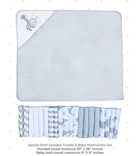 Bath Hooded Towels & Washcloths Set for Babies, 23-Piece Gift Set, Gray Lion