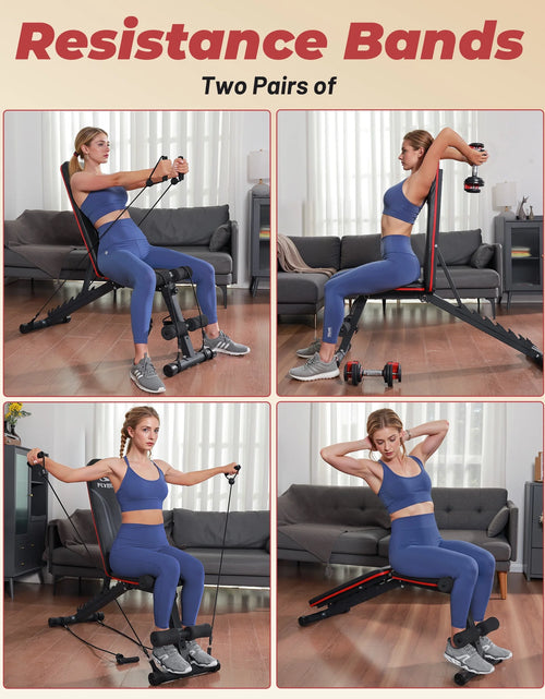 Load image into Gallery viewer, Adjustable Folding Weight Bench for Home Gym, Includes Resistance Bands
