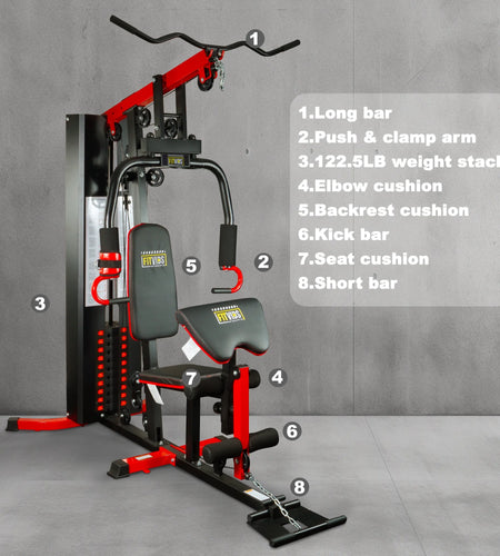 LX750 Multifunctional Full Home Gym System Workout Station with 122.5 Lbs Weight Stack, One Station, Comes with Installation Instruction Video, Ships in 5 Boxes