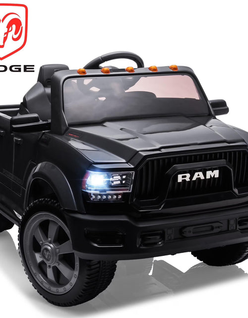 Load image into Gallery viewer, Dodge RAM Ride on Car, 12V Powered Ride on Toy with Remote Control, Rear Wheel Suspension, 5 Point Safety Belt, MP3 Player, Bluetooth, LED Lights, Electric Vehicles for 3-8 Years Boys Girls, Black
