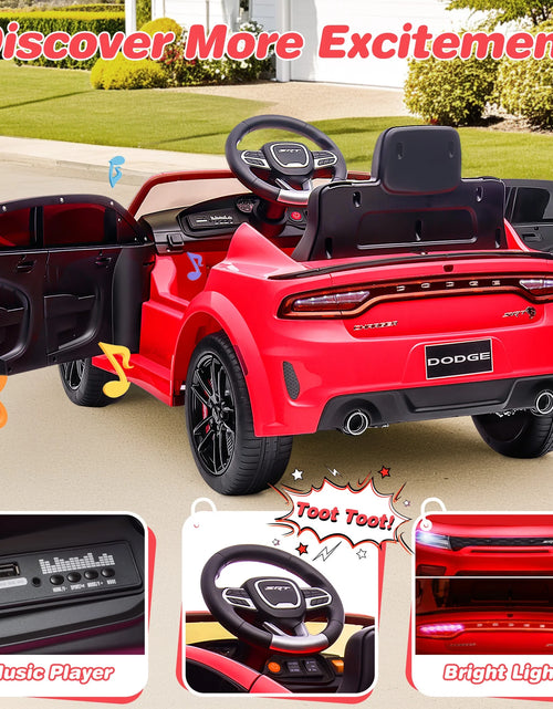 Load image into Gallery viewer, Dodge Electric Ride on Cars for Kids, 12V Licensed Dodge Charger SRT Hellcat Powered Ride on Toys with Parent Remote Control, Electric Car for Girls Boys 3-5 W/Music Player/Led Lights, Red
