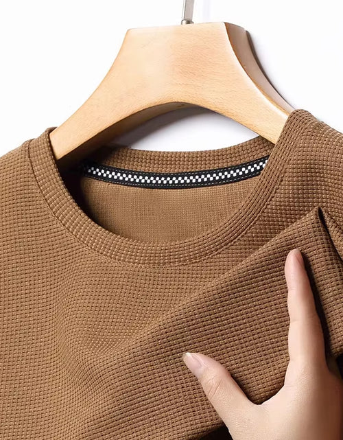 Load image into Gallery viewer, Short Sleeved Polo Shirshort Sleeved Waffle Solid Polot Fashion Splicing Men'S round Neck Top Cotton Daily Short Sleeved T-Shirt

