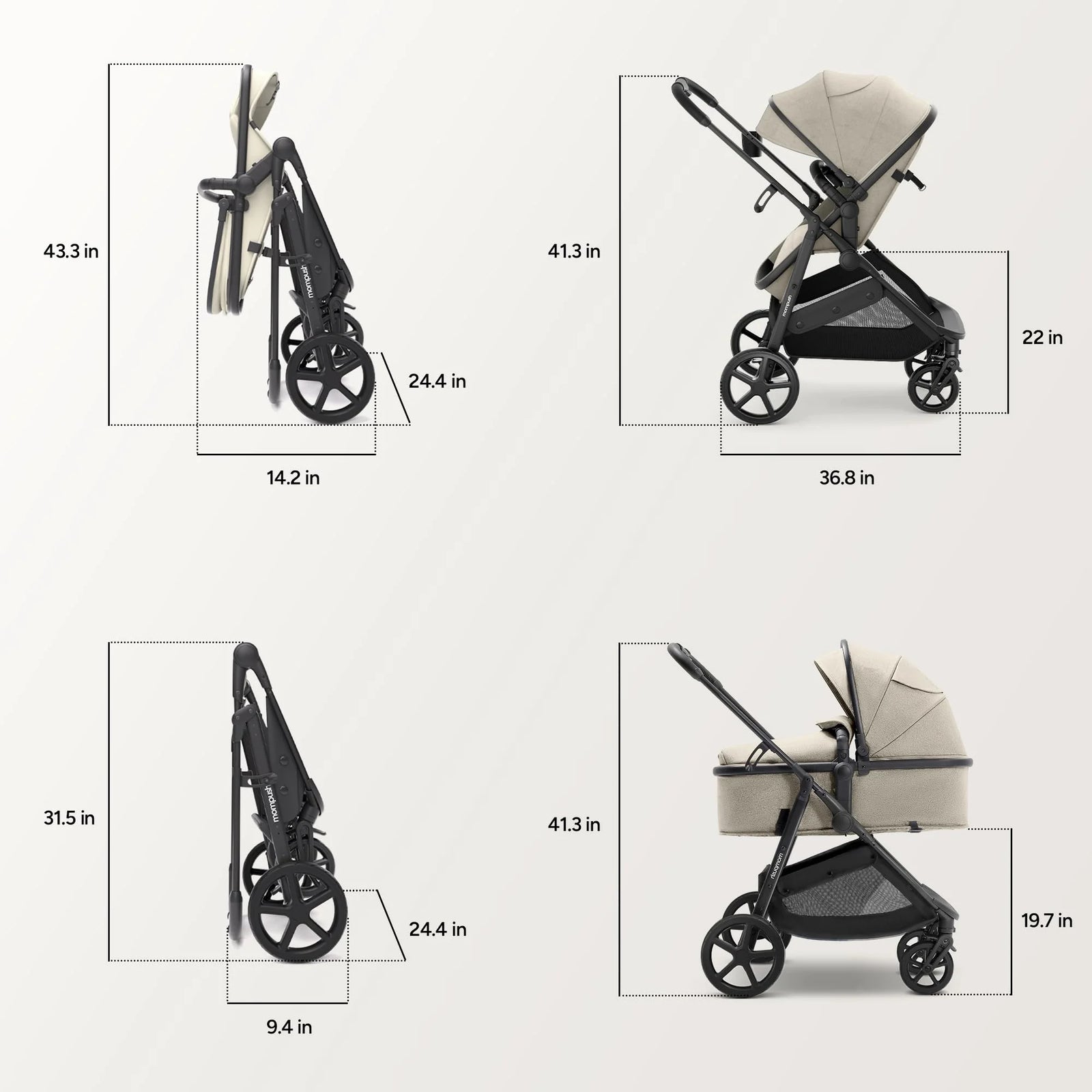 Wiz 2-In-1 Baby Stroller with Bassinet Mode, Reversible Seat and Large Canopy, Khaki, 22.3LB, Unisex