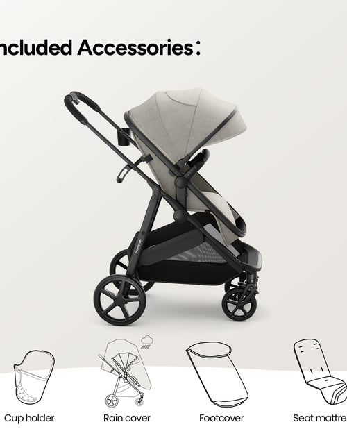 Load image into Gallery viewer, Wiz 2-In-1 Baby Stroller with Bassinet Mode, Reversible Seat and Large Canopy, Khaki, 22.3LB, Unisex
