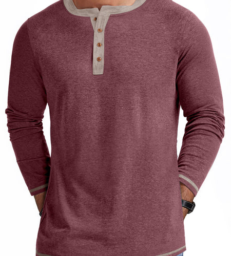Crew Neck Henley Men Shirts Long Sleeve Shirts for Men Casual Color Block Tops