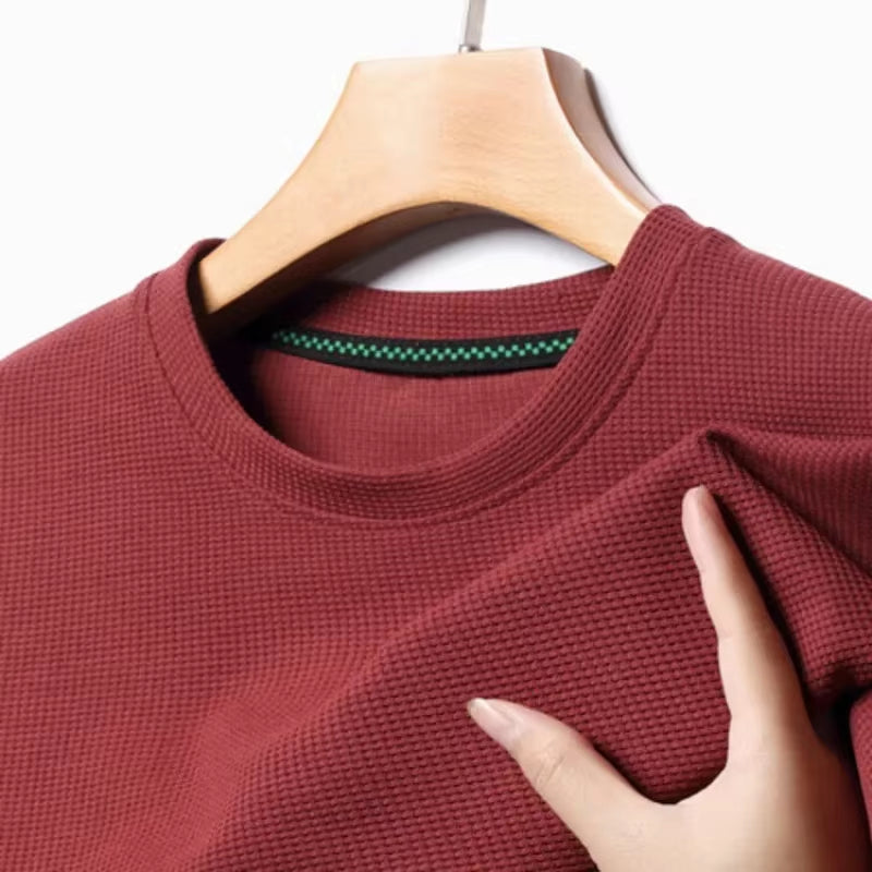 Short Sleeved Polo Shirshort Sleeved Waffle Solid Polot Fashion Splicing Men'S round Neck Top Cotton Daily Short Sleeved T-Shirt