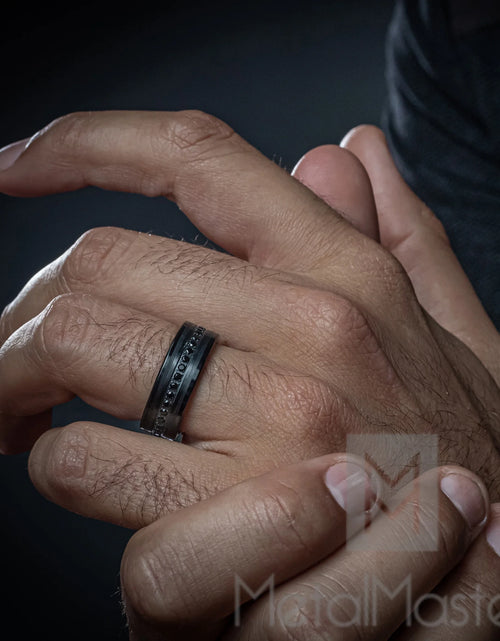 Load image into Gallery viewer, Mens Genuine Tungsten Black Wedding Band Eternity Ring Cubic Zirconia Comfort-Fit
