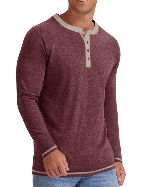 Load image into Gallery viewer, Crew Neck Henley Men Shirts Long Sleeve Shirts for Men Casual Color Block Tops
